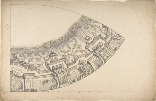 Design for a Curved Ornamental Cove to Support a Dome (?) by anonymous, drawing, 1700-1780
