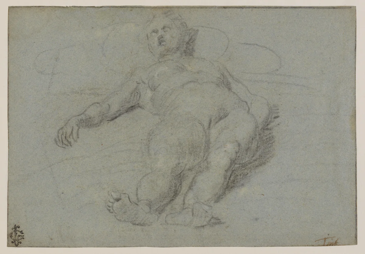 Reclining Female Nude by Domenico Tintoretto, drawing, 1600-1635