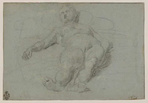 Reclining Female Nude by Domenico Tintoretto, drawing, 1600-1635