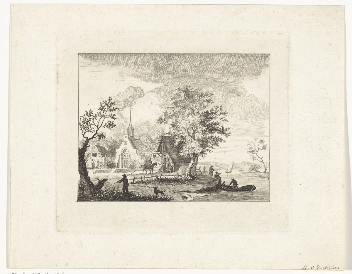 Gezicht op een dorpsplein by Henricus van der Winden, print, 1745-1765