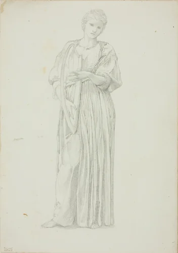 Draped Figure of Woman Playing on a Harp by Edward Burne-Jones, drawing, 1868-1883
