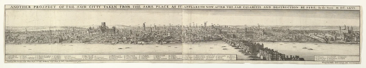 Prospects of London Before and After the Great Fire by Wenceslaus Hollar, print, 1666