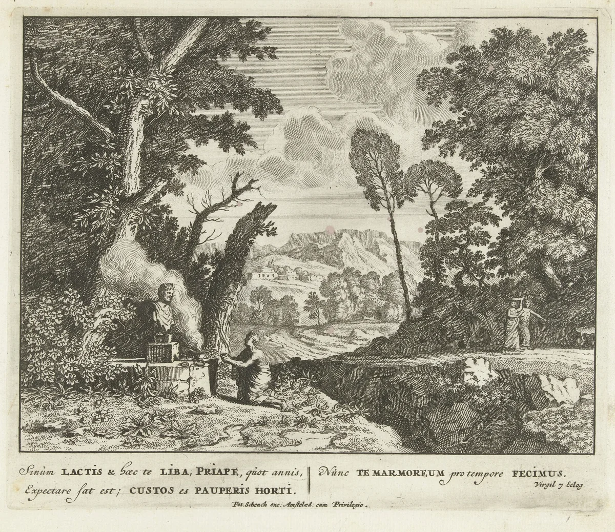 Een vrouw brengt een offer aan Priapus by Jan van Call, print, 1666-1706