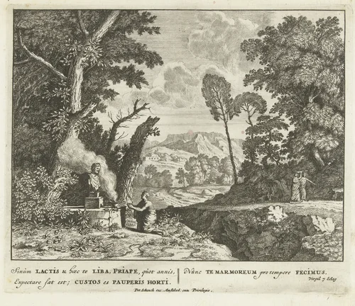 Een vrouw brengt een offer aan Priapus by Jan van Call, print, 1666-1706