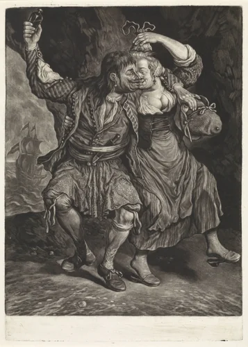 Dansend paar, 1695 by Cornelis Dusart, print, 1695