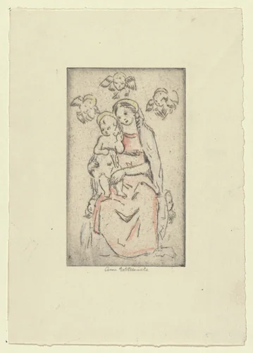 Christmas Card of Cherubim by Anne Goldthwaite, print, 1925