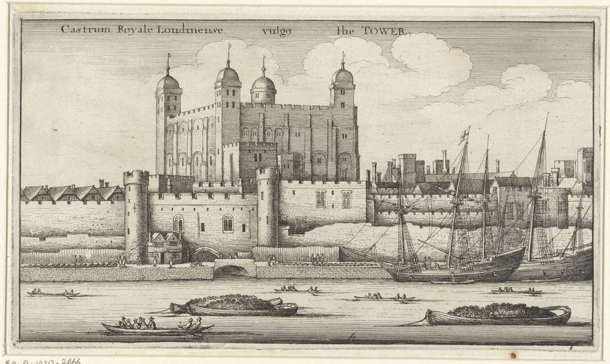 Gezicht op de Tower van Londen by Wenceslaus Hollar, print, 1647