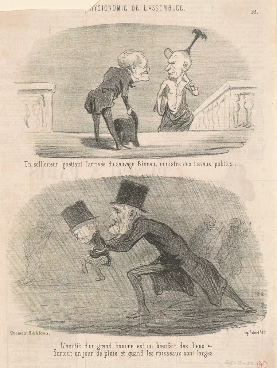 Un soliciteur Guettant ...Bineau! by Honoré Daumier, print, 1850