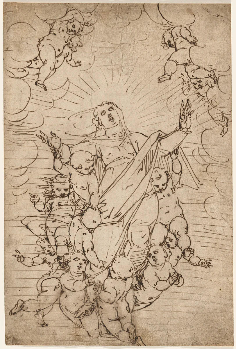 The Virgin in Glory by Luca Cambiaso, drawing, 1558-1568