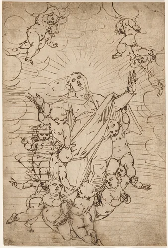 The Virgin in Glory by Luca Cambiaso, drawing, 1558-1568