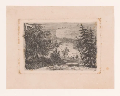 Landschap by Edmond Lambrichs, print, 1840-1887