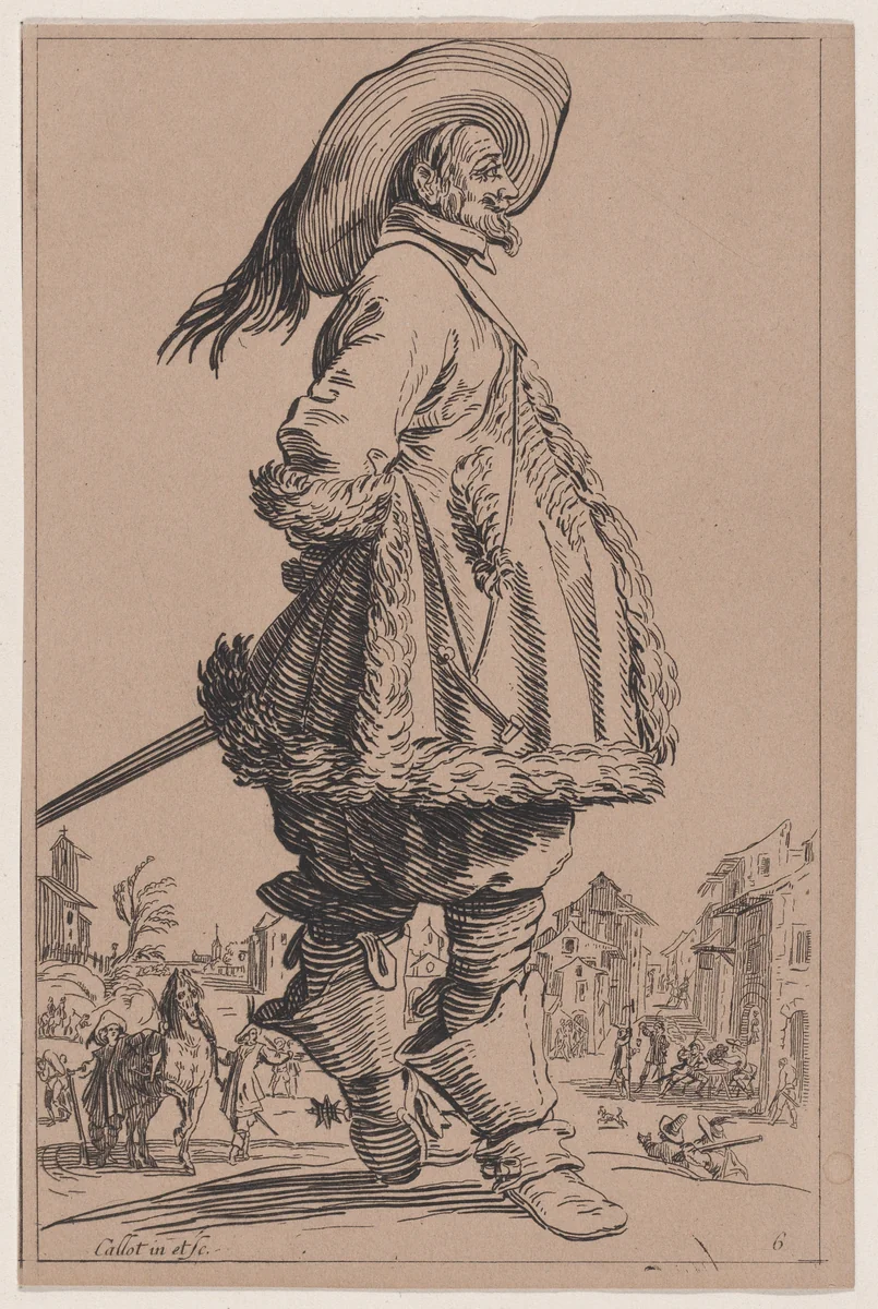 Copy of Le Gentilhomme au Manetau Bordé de Fourrures Tenant ses Mains Derrière le Dos (The Gentleman with a Fur-Lined Mantle Holding his Hands Behind his Back), from La Noblesse (The Nobility) by anonymous, print, 1600-1699