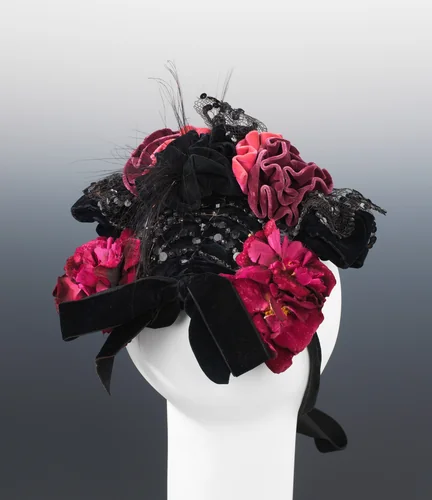 Evening bonnet by Journeay & Burnham, artwork, 1890-1894