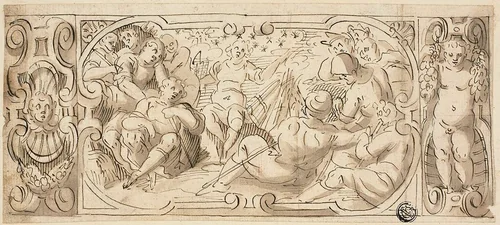 Design for Decorative Frieze with Joseph Interpreting His Dream to His Brothers by Giovanni Battista Castello, drawing, 1529-1569