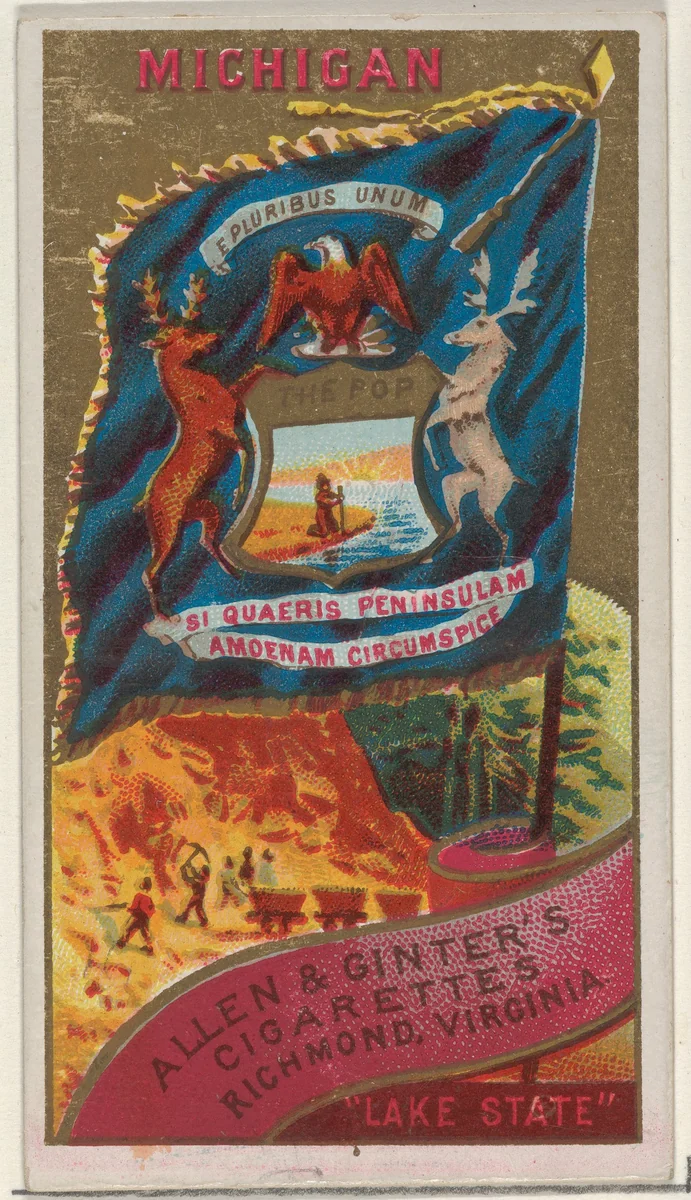 Michigan, from Flags of the States and Territories (N11) for Allen & Ginter Cigarettes Brands by Allen & Ginter, print, 1888