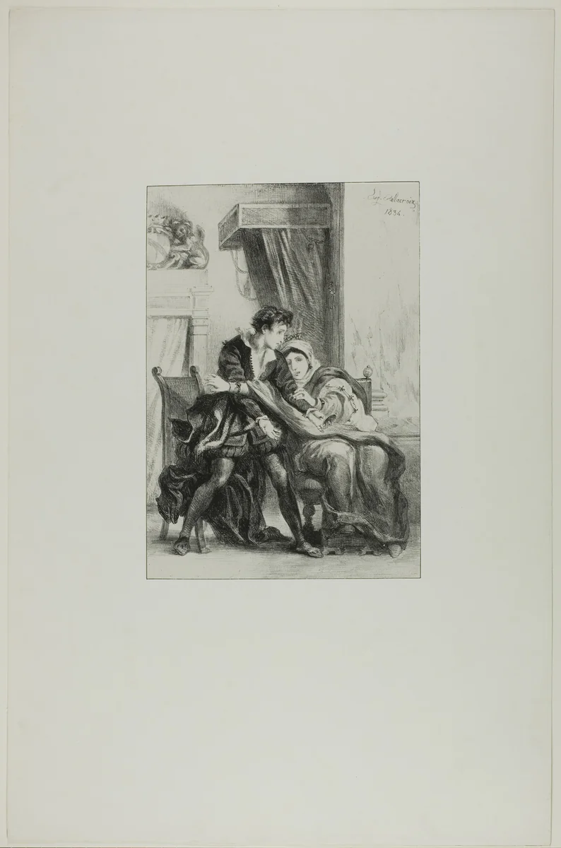 Hamlet and the Queen by Eugène Delacroix, print, 1834
