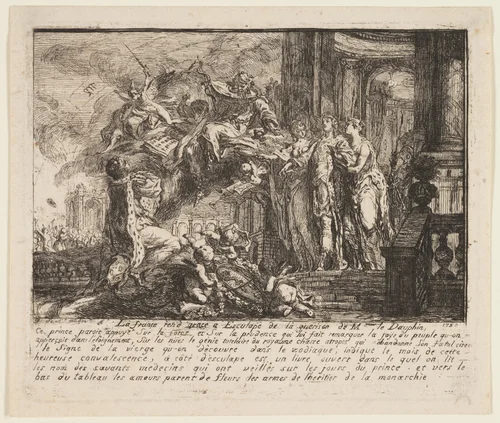 Allegory on the Convalescence of the Dauphin by Gabriel Jacques de Saint-Aubin, print, 1752