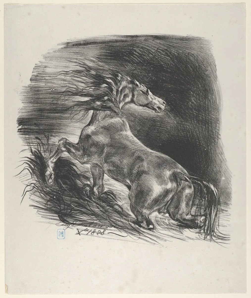 Wild Horse by Eugène Delacroix, print, 1828