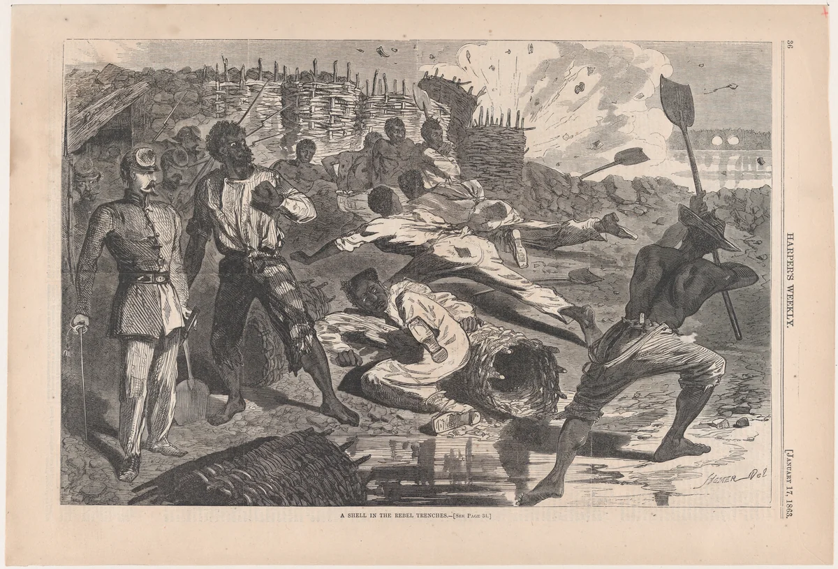 A Shell in Rebel Trenches (from "Harper's Weekly," Vol. VII) by Winslow Homer, print, 1863
