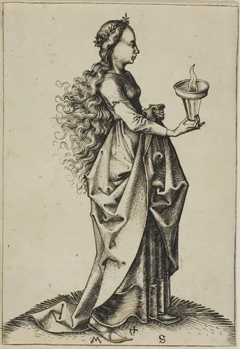 The Fifth Wise Virgin by Martin Schongauer, print, 1480-1491