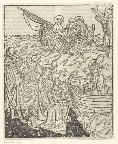 Christus predikt vanuit een boot by Unknown, print, 1480-1500