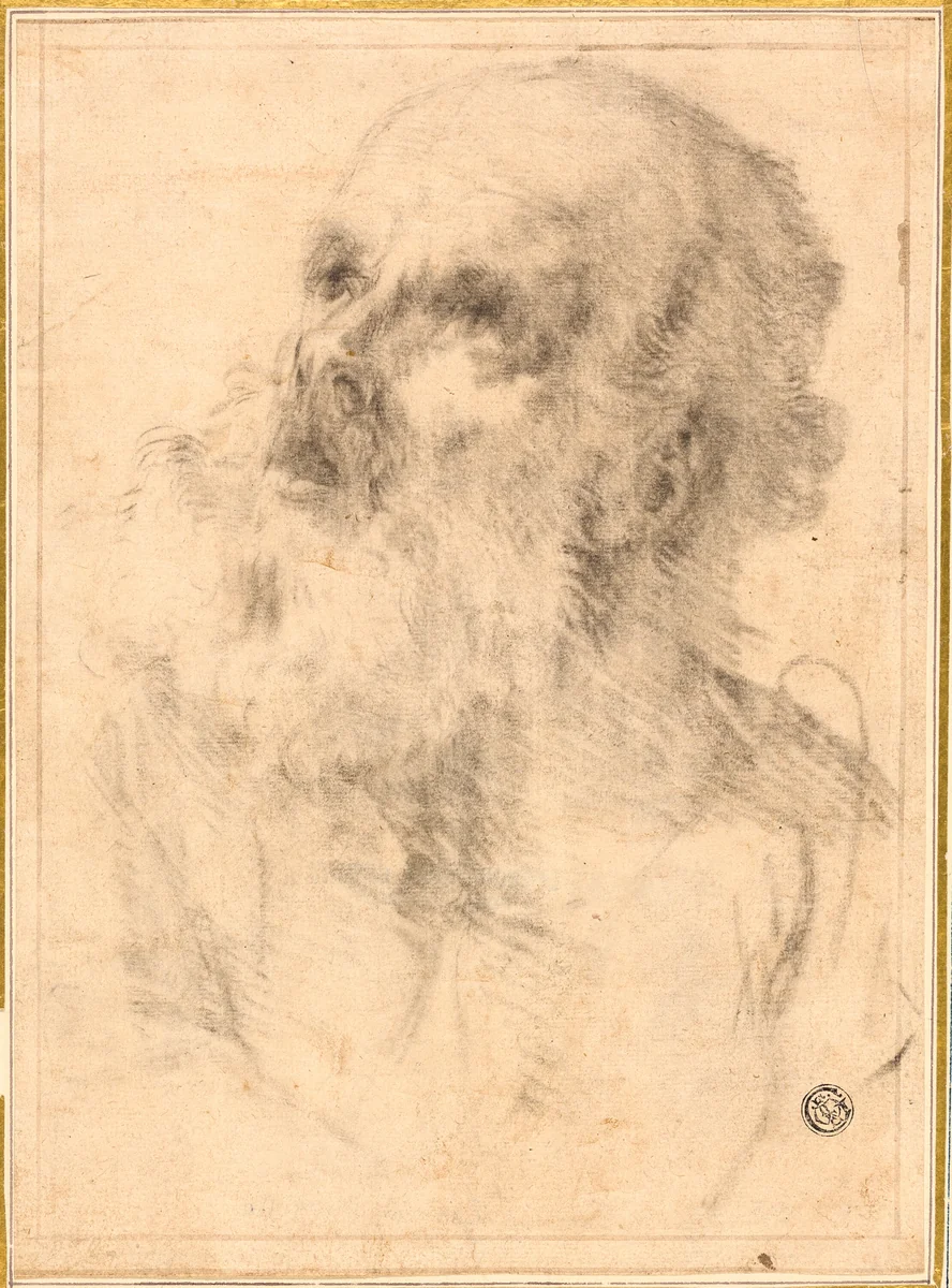 Head of an Old Man by Bartolomé Estéban Murillo, drawing, 1633-1682