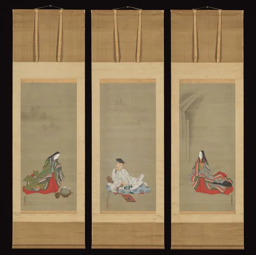 Portraits of Three Famous Poets: Kakinomoto no Hitomaro, Lady Ise, and Ono no Komachi by Tosa Mitsuoki, painting, 1691