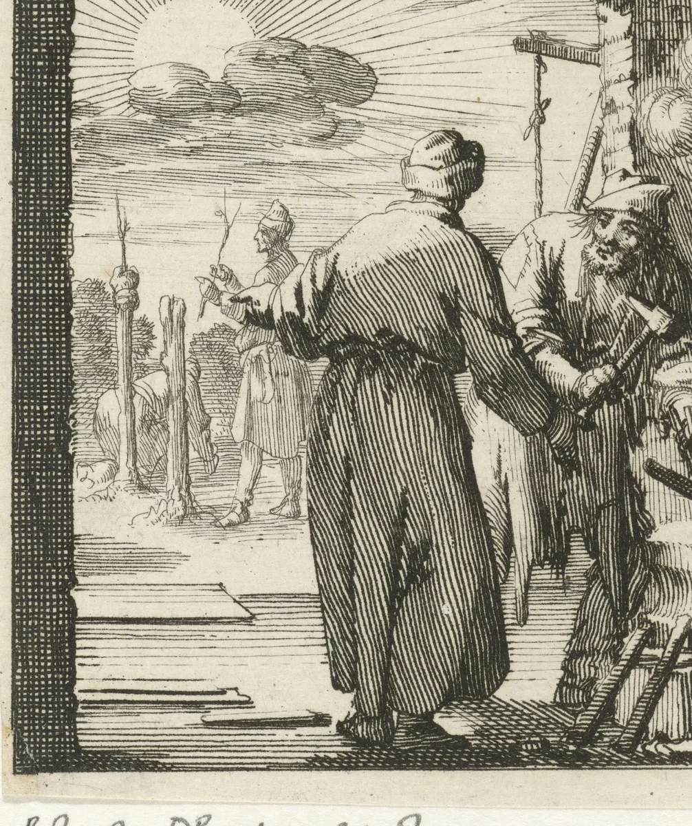 Twee figuren in een smidse by Jan Luyken, print, 1689