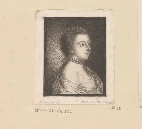 Portret van een onbekende vrouw met parelsnoer by Antoine de Marcenay de Ghuy, print, 1734-1811