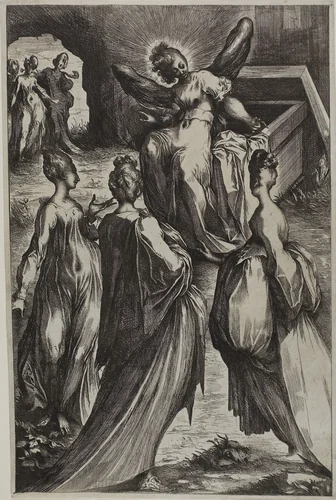 The Three Marys at the Tomb with the Angel by Jacques Bellange, print, 1614-1638