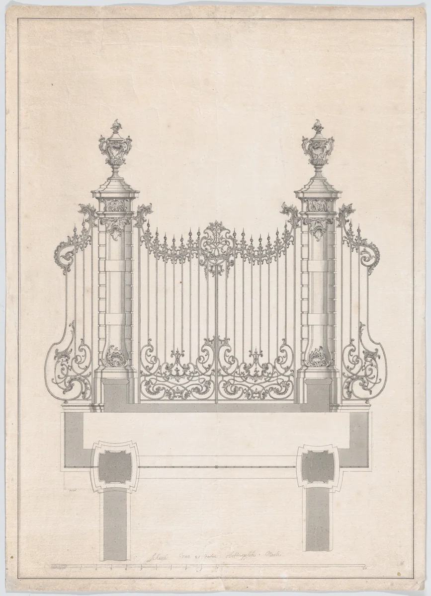 Design for the Cast Iron Gate of Castle ‘s-Gravenwezel (Belgium) by Jan Pieter van Baurscheidt, drawing, 1742