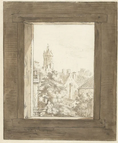 Gezicht door een venster op Utrecht by Herman Saftleven, drawing, 1619-1685