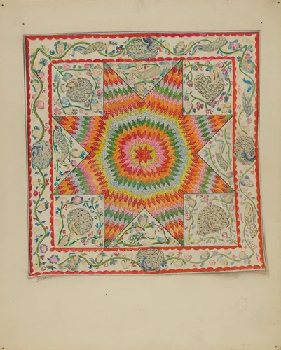 Applique and Patchwork Coverlet - Star of Bethelehem by George Loughridge, index of american design, 1935-1942
