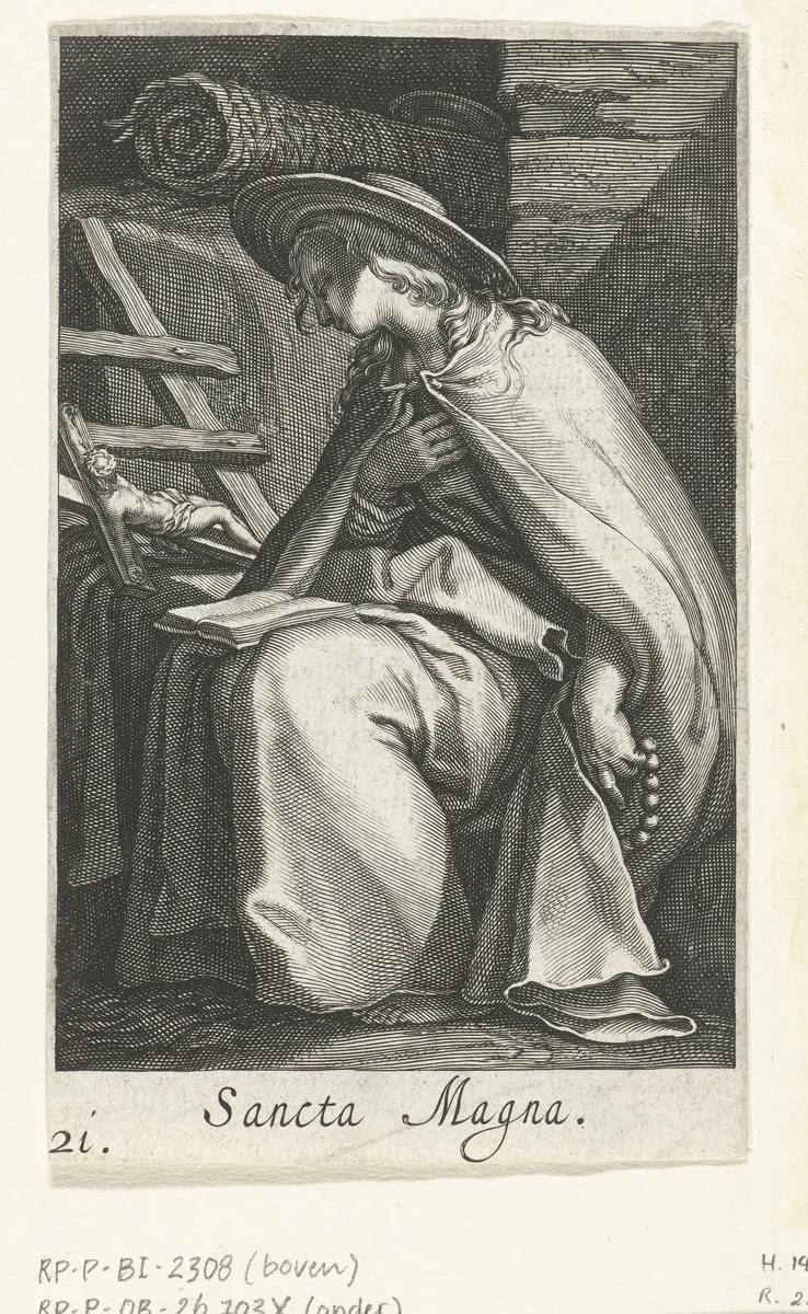 Heilige Magna als kluizenares by Boëtius Adamsz. Bolswert, print, 1590-1612