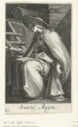 Heilige Magna als kluizenares by Boëtius Adamsz. Bolswert, print, 1590-1612