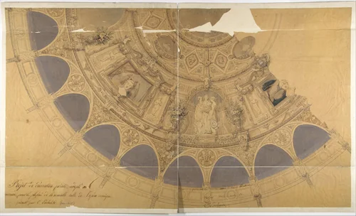 Design for the decoration of the ceiling in the Opéra Comique, Paris by Jules-Edmond-Charles Lachaise, drawing, 1840-1850