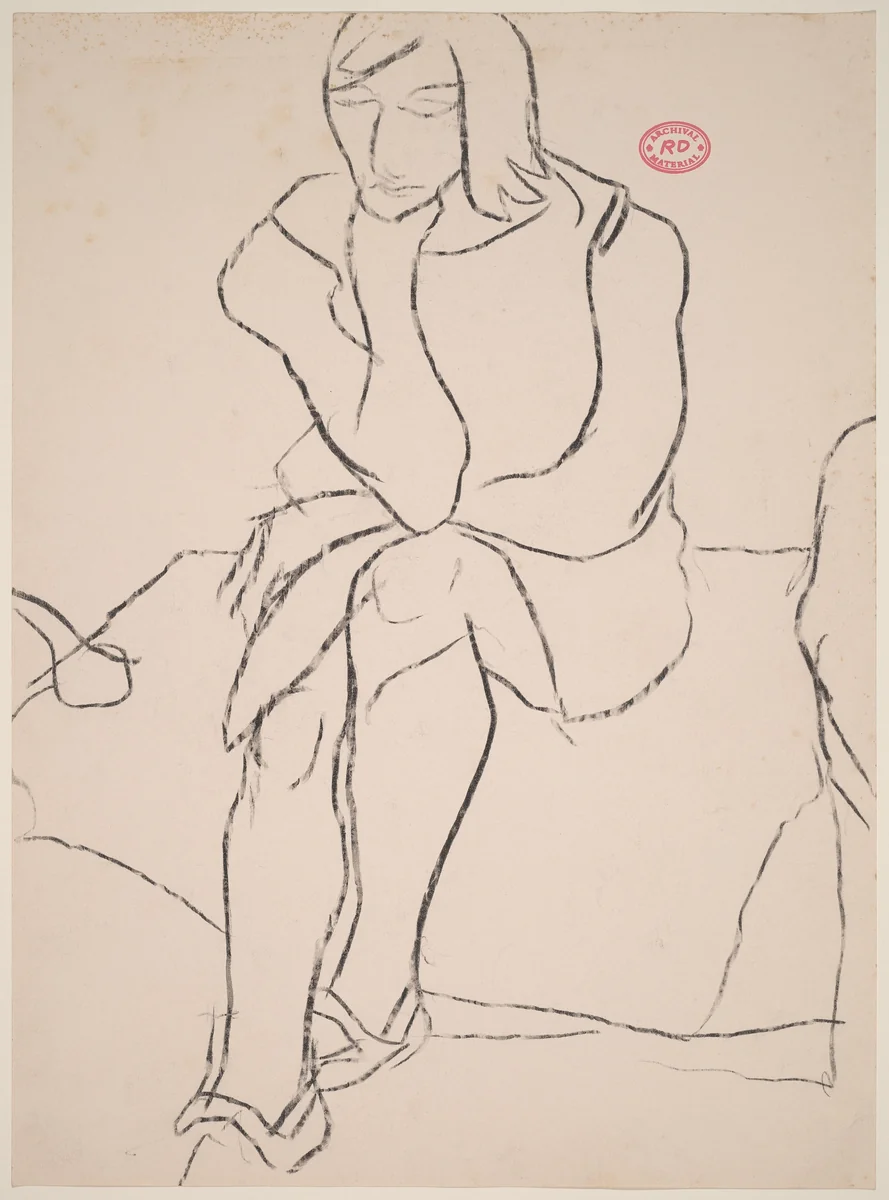 Untitled [seated woman resting chin on left hand] by Richard Diebenkorn, drawing, 1955-1967