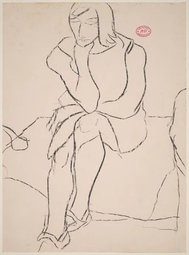 Untitled [seated woman resting chin on left hand] by Richard Diebenkorn, drawing, 1955-1967
