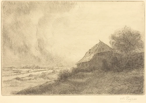 Hovel on a Hillside (Masure sur la colline) by Alphonse Legros, print, 1837-1911