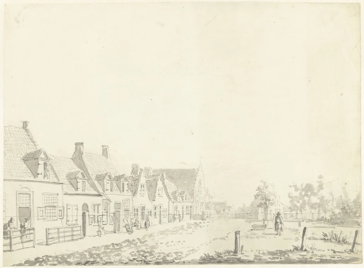 Gezicht in het dorp Kruiningen, op Zuid-Beveland by anonymous, drawing, 1700-1800