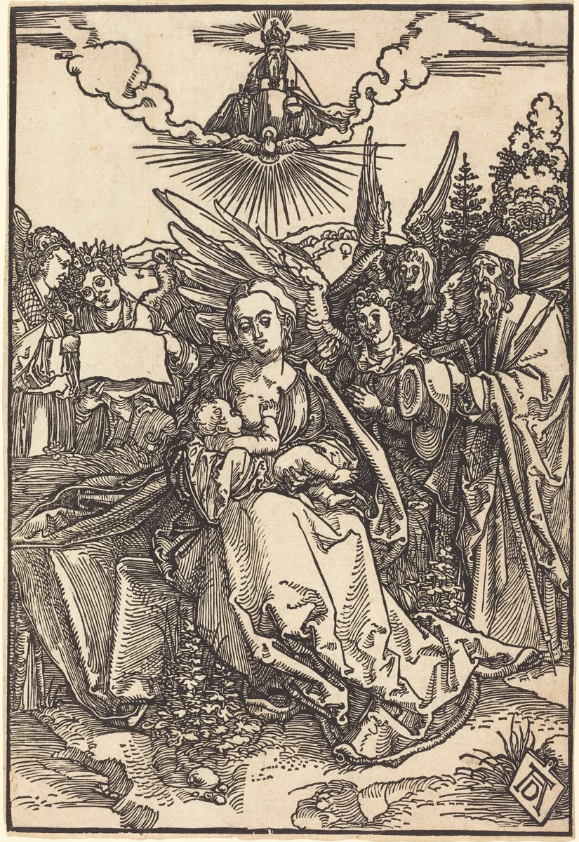 The Holy Family with Five Angels by Albrecht Dürer, print, 1505