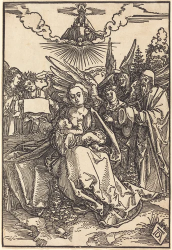 The Holy Family with Five Angels by Albrecht Dürer, print, 1505