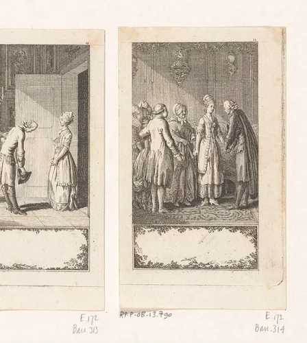 Pastor Gros bij de moeder van Julchen by Daniel Nikolaus Chodowiecki, print, 1776