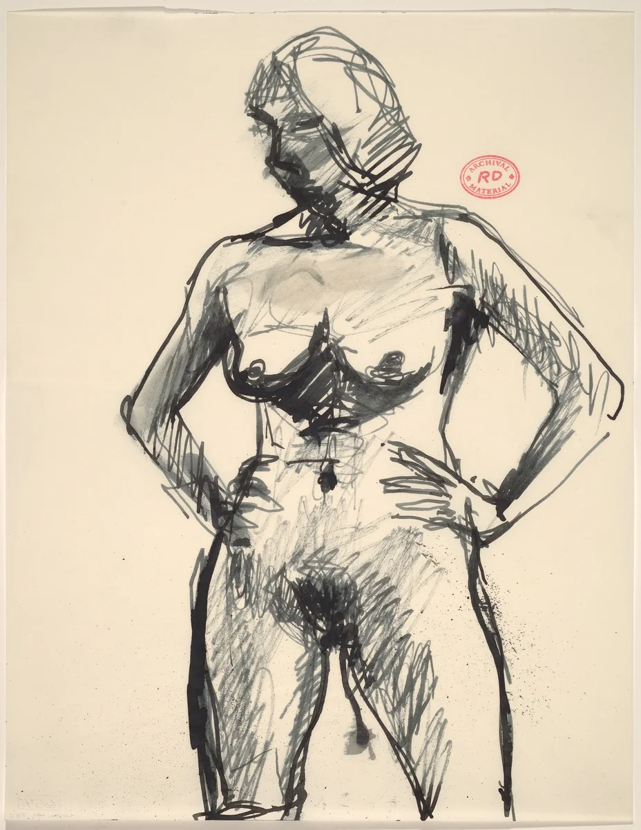 Untitled [standing female nude with arms akimbo] by Richard Diebenkorn, drawing, 1955-1967