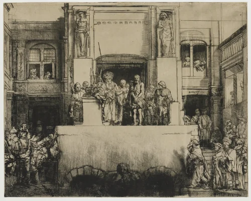 Christ Presented to the People (Ecce Homo) by Rembrandt van Rijn, print, 1655
