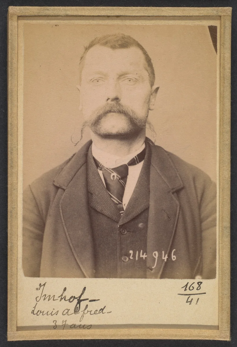Imhof. Louis, Alfred. 37 ans, né à Mex (Suisse). Journalier. Anarchiste. 1/3/94. by Alphonse Bertillon, photograph, 1894