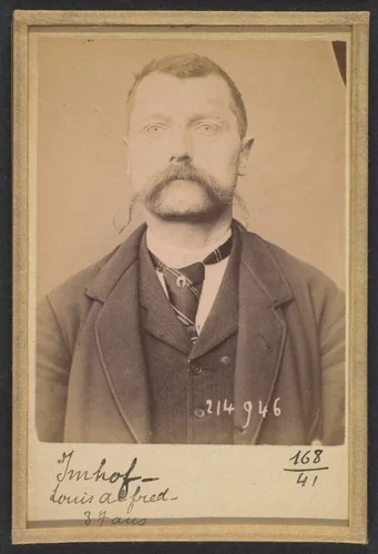 Imhof. Louis, Alfred. 37 ans, né à Mex (Suisse). Journalier. Anarchiste. 1/3/94. by Alphonse Bertillon, photograph, 1894