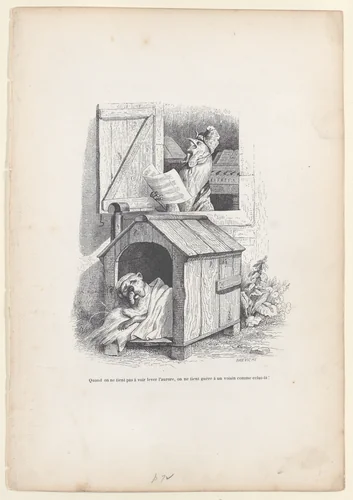 When we do not want to see the dawn rise, we do not care about a neighbor like that!, from "Scenes from the Private and Public Life of Animals" by J. J. Grandville, print, 1837-1847