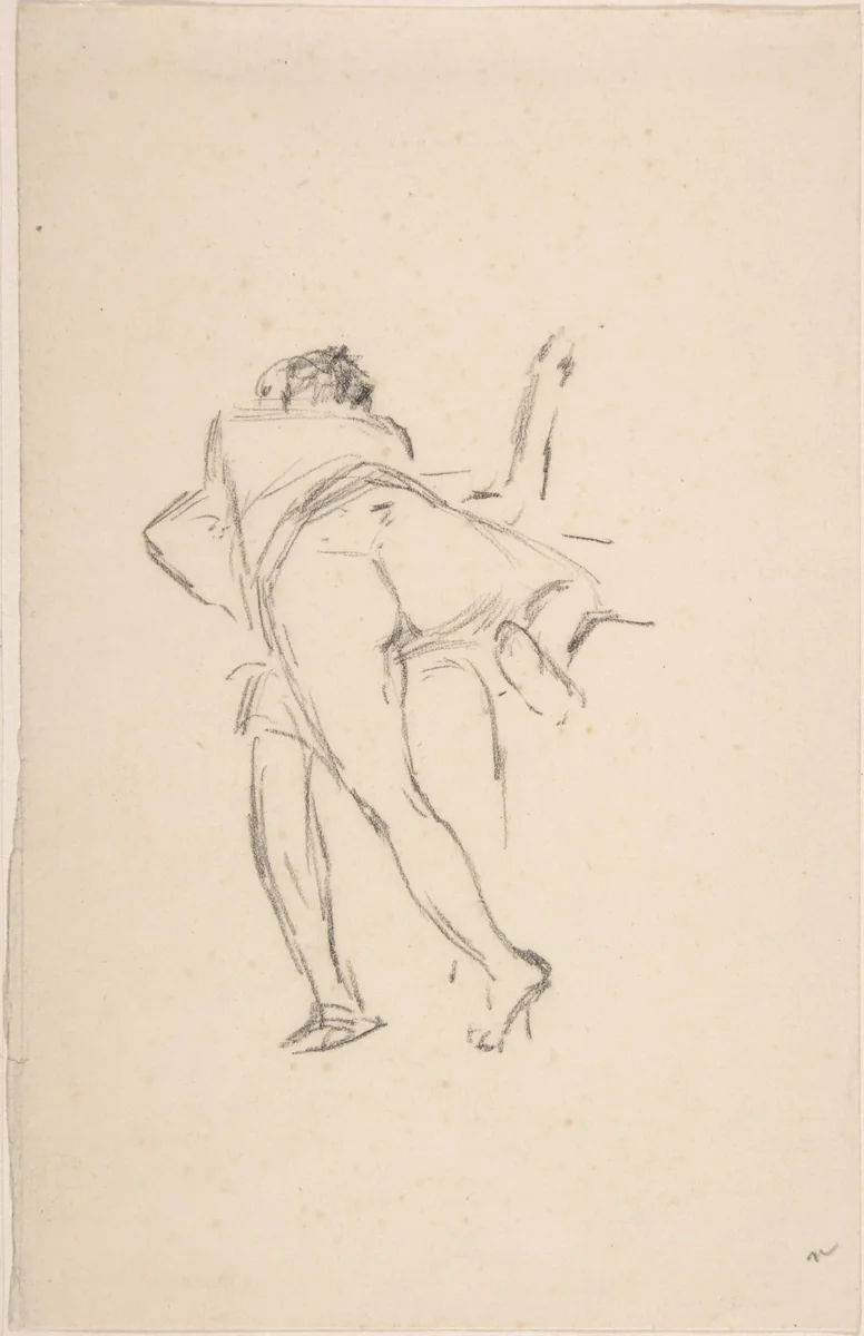 Study of two figures, one lunging at the other by Félicien Rops, drawing, 1865-1875