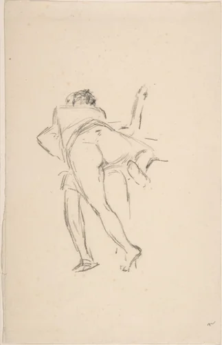 Study of two figures, one lunging at the other by Félicien Rops, drawing, 1865-1875